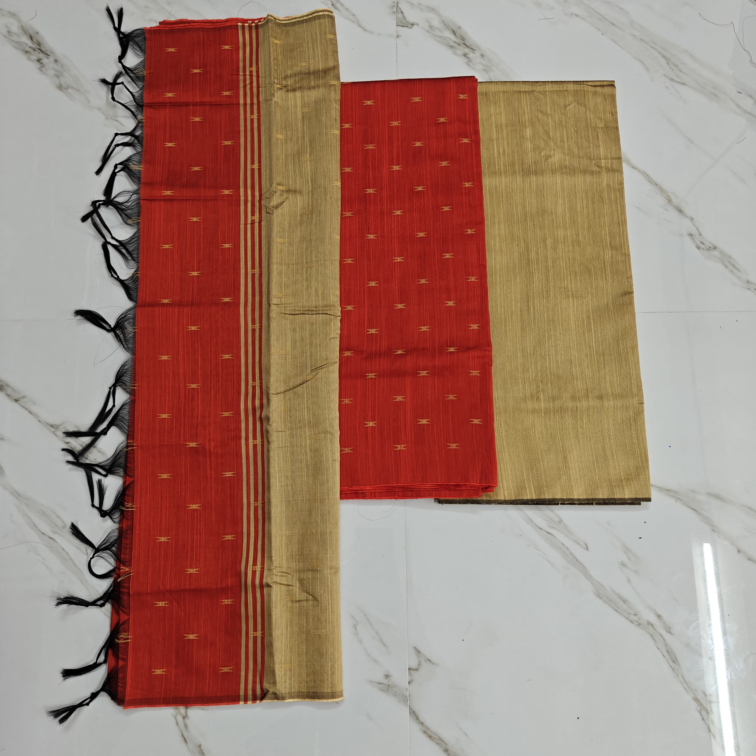 Raw silk chudi material - orange set (arrow)