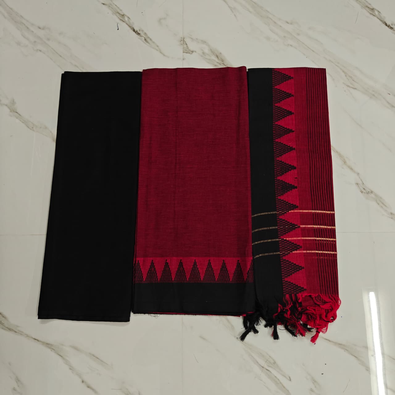mangalagiri temple border salwar suit - Marroon & Black
