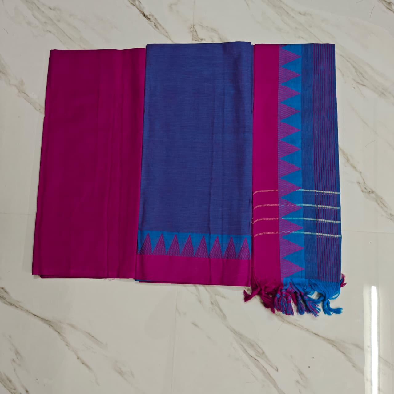 mangalagiri temple border salwar suit - Blue & pink